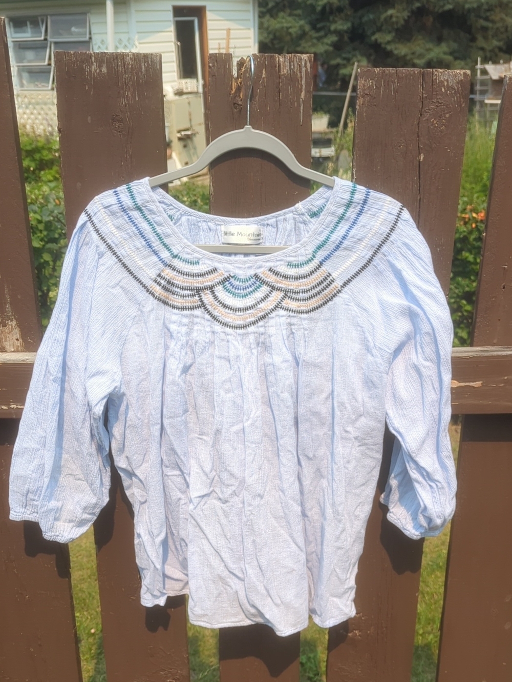 Little Mountain Vancouver Light Blue Embroidered Top 100% Cotton